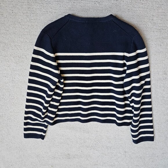J. Crew Emilie Sweater Lady Jacket In Stripe XL Blue Ivory Cotton Office Casual - Picture 4 of 10